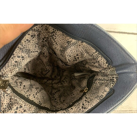 Karla Hanson Blue Metallic Crossbody Purse Bag Tote Organizer Zippers Stud Feet - Picture 8 of 16